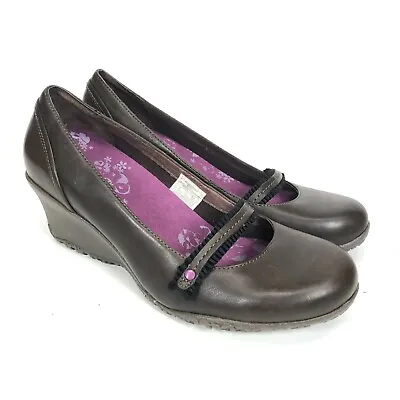 NEW Merrell Petunia Espresso Brown Leather Mary Jane Wedges Womens Size 8 • $25.99