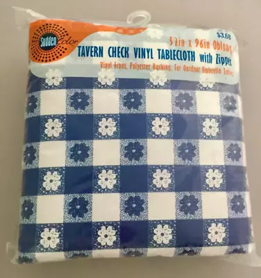 Outdoor Tavern Check Vinyl Flannel Backed Tablecloth With Zipper 52x96  Blue New • $8.99