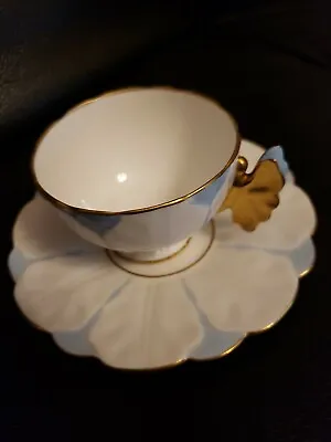 £667.02 • Buy AYNSLEY FLOWER DESIGN GOLD BUTTERFLY HANDLE CUP AND SAUCER SET-WHITE And BLUE