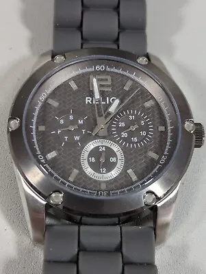 Relic Day Date Gunmetal Gray Round Case Gray Silicone Band Watch • $39.54