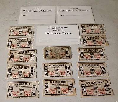 16 Lot Rare Vtg Tal's Sky Line Drive In Movie Theater Tickets Coffeyville Kansas • $15.97