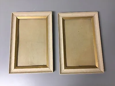 Pair Of Mid Century Modern Blonde & Gold Frames White Wash 12 1/8” X 8 1/8” Vtg  • $90