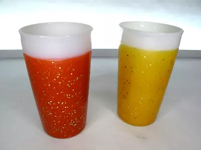 Vintage Glamalite  Fire King Tumblers Glitter Rubber Coated Milk Glass Set Of 2 • $38.99