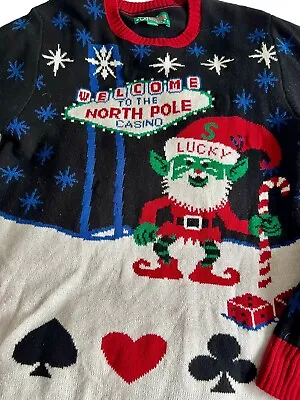 Ugly Christmas Light-up  Sweater North Pole Las Vegas Lucky Elf Sz L Snow Party • $19.88
