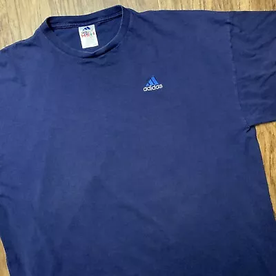 Vintage Adidas T Shirt Size 2XL Embroidered Logo XXL Trefoil Blue Short Sleeve • $18.97