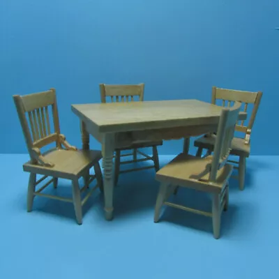 Dollhouse Miniature Complete Wood Oak Table And 4 Chair Set M0537 • $26.99