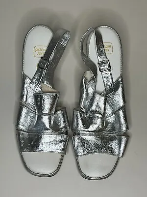 VINTAGE 60s 70s SEARS SHOES PLACE SILVER LAME DISCO SANDALS SHOES WOMEN'S 9 9B • $67.43