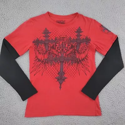 MMA Elite Shirt Mens Small Red Black Waffle Long Sleeve Cross Fighter • $34.88