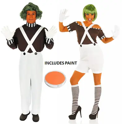 Mens Womens Oompa Loompa Umpa Lumpa Fancy Dress Costume + Wig FAST + FREE POST • £18.99