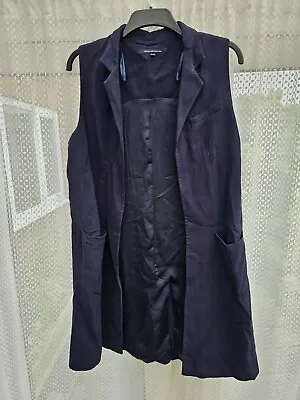 French Connection Long Vest Jacket Womens Blue Waistcoat With Pockets Size UK 16 • £19.99