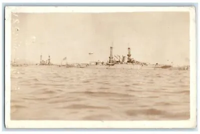 C1918 USS Mississippi Battleship US Navy Warship Ocean View RPPC Photo Postcard • $29.97