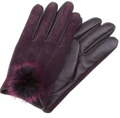 Monsoon Accessorize Faux Fur Real Leather Pom Pom Gloves Size S / M Bnwt Red  • £20