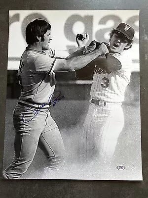 Pete Rose Reds Signed Autograph 16 X 20 Bud Harrelson Fight Photo PSA DNA *39 • $64.99