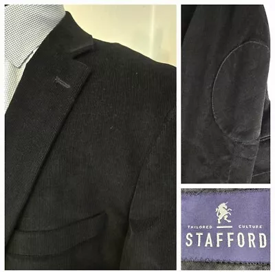 NEW Stafford Corduroy Elbow Patch Sport Coat Black Blazer Jacket Men 48R NWOT • $59