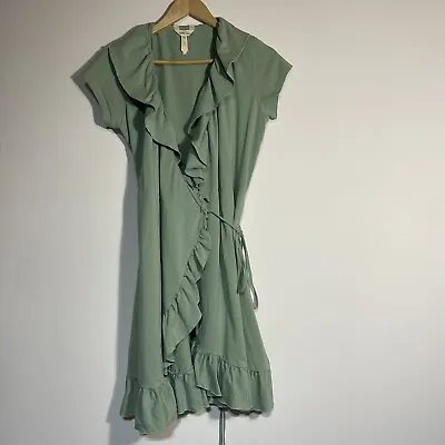 Matilda Jane Dress Womens Medium Green Wrap Dress Ruffle Short Sleeve • $19.95