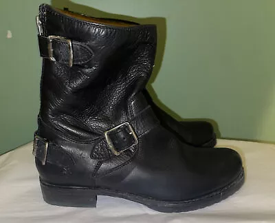 Frye Women’s Veronica Sz 8.5 Black Back Zip Double Buckle Moto Boots 76603 • $49.99