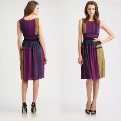 EUC $298 BCBG Maxazria Arleney Women Pleated Dress Sleeveless Multicolor Small S • $39