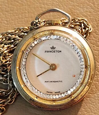 Vintage Princeton Swiss Made Antimagnetic Pendant Watch For Parts/Repair • $12