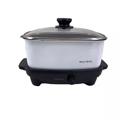 West Bend Slow Cooker Crock Pot 4 Qt White Glass Lid Black Base Vintage • $32.99