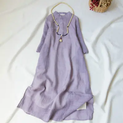 Ramie Zen Purple Qipao Women Chinese Dress Elegant Vintage Clothing Cheongsam • $110.45