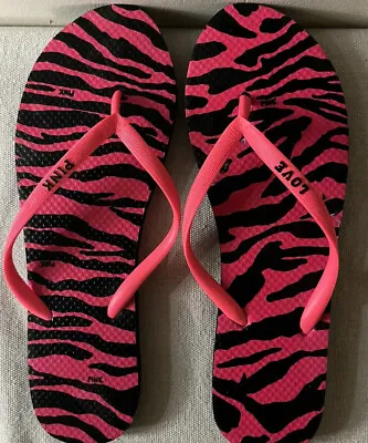 Victoria's Secret Love Pink Flip Flops Thongs M Black & Pink Zebra Unused • $14.50