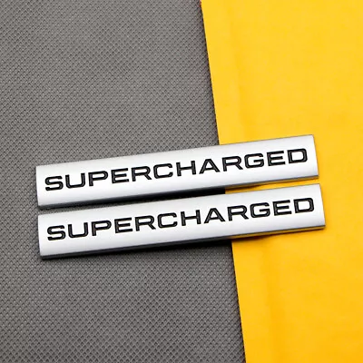 2Pcs Car Body Metal Supercharged Silver & Black Badge V6 V8 Engine Emblem Decal • $9.99