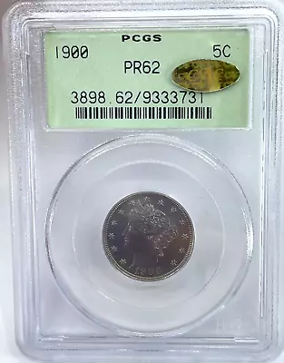 1900 PCGS PR62 V Nickel OGH Gold Cac Bean • $795