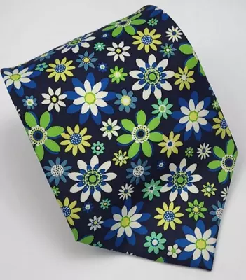 Vera Bradley Silk Tie Black Blue Green Yellow White Floral Men Necktie 58 X 3.78 • $14.99