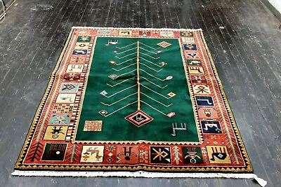 5x7 Spectacular Mint Hand Knotted Vegetable Dye Tree Of Life Animals Gabbeh Rug • $450