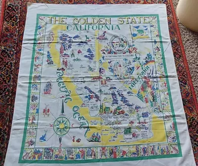 Vintage THE GOLDEN STATE California 1950's Scarce Printed Tablecloth • $29.99