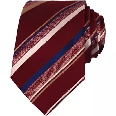 CAVALLIERI Mens Classic Tie 3.5 Burgundy Stripe 100% Silk Designer Dress Necktie • $14.29