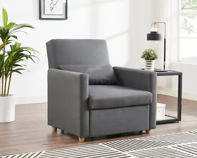 Sofa Bed Single Chair Fabric Grey Fabric Armchair Sleeper Chair Chaise Pull Out • £199.99