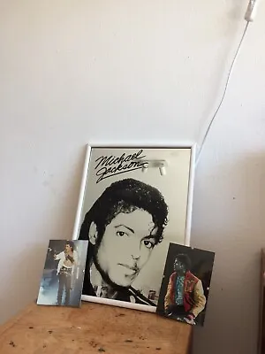 Vintage 80s Michael Jackson  Mirror Glass Photo Picture In Frame + Photo's • $45