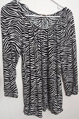 Michael Kors Shirt Womens Small Zebra Print Long Sleeve Blouse Top White Black • $4.45