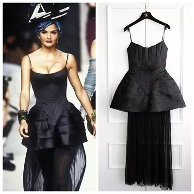 Chanel Vintage Haute Couture Fall/Winter 1992 Black Satin Corset Gown Dress • $17500