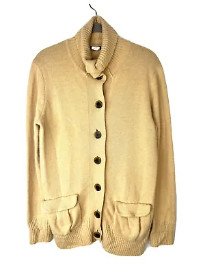 J.Crew Womens Button Up High Collar Brown Wool Cashmere Blend Sweater Sz Large • $29