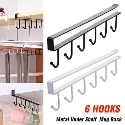 6 Hooks Metal Under Shelf Hook Kitchen Cupboard Cabinet Mug Cup Rack Holder • $10.80