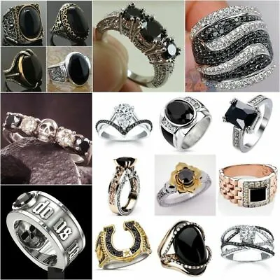 £2.82 • Buy Fashion Women Men Black Sapphire 925 Silver Jewelry Wedding Party Ring Size 5-13