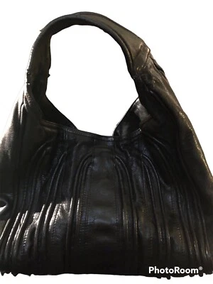$225 • Buy Treesje Black Leather Piping Hobo Purse Handbag Designer RARE