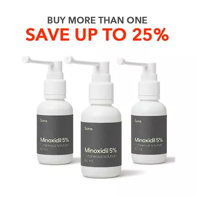 Sons Minoxidil 5% Cutaneous Solution Hair Regrowth & Thickener Formula For Ha... • £22.50