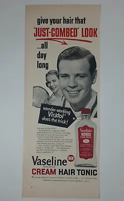 1950's VASELINE Viratol Cream Hair Tonic Tennis Teens Red Slim Vintage Print Ad • $7.40