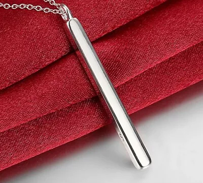 Chain Necklace 925 Silver Square Column Straight Bar Long Women Fashion Jewelry • $65.99