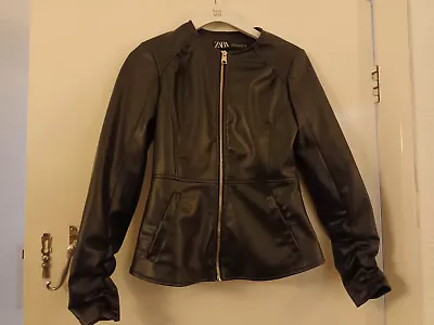 Zara Black Faux Leather PU Jacket In Size XS / Size 6 - 8 • $18.94