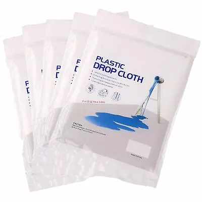$14.29 • Buy 5x All Purpose 12' X 9' FT Clear Plastic Drop Cloth .28 Mil 108 SQ. FT