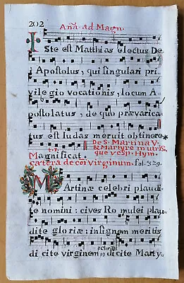 Decorative Original Manuscript Leaf Antiphonary (202) - 1700 • $40