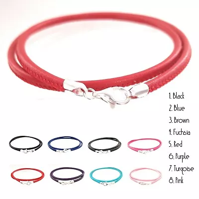   3mm Stitched Leather Cord Necklace Choker With Sterling Silver Clasp • $11.95