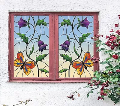 3D Flower Butterfly A366 Window Film Print Sticker Cling Stained Glass UV Sinsin • $27.99