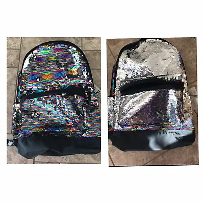 NWT Victoria Secret PINK Flip Sequin Bling Rainbow Campus Backpack • $38.50