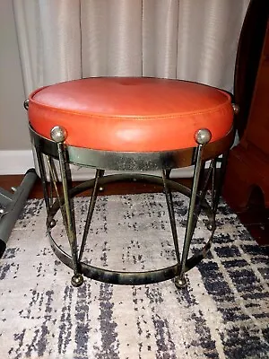 DRUM Style STOOL George Koch MID CENTURY NEOCLASSICAL CHROMED Orange & Chrome • $58.88