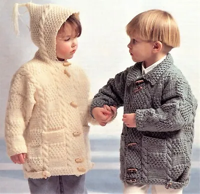 £2.95 • Buy Childs Aran Jacket Duffle Coat Hood Or Collar Knitting Pattern 20-30 Inch Chest